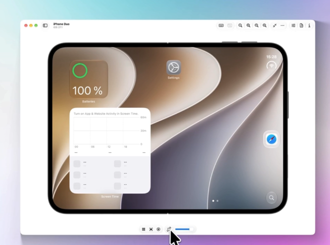 Xcode 27.1: управление углом раскрытия в симуляторе iPhone Duo