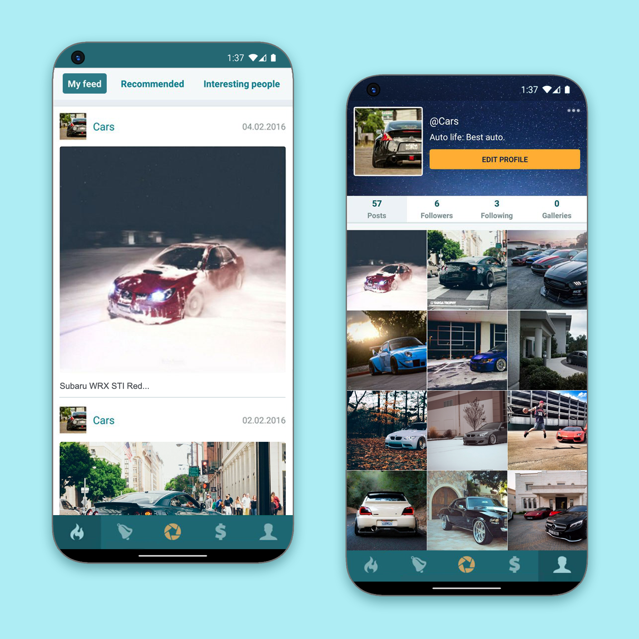 Дизайн приложения фото социальной сети с доходом InCamery для Android и WP